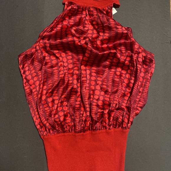 New Bebe Sleeveless Turtleneck Keyhole Back Polka Dot Halter Silk & Spandex S - Picture 5 of 5